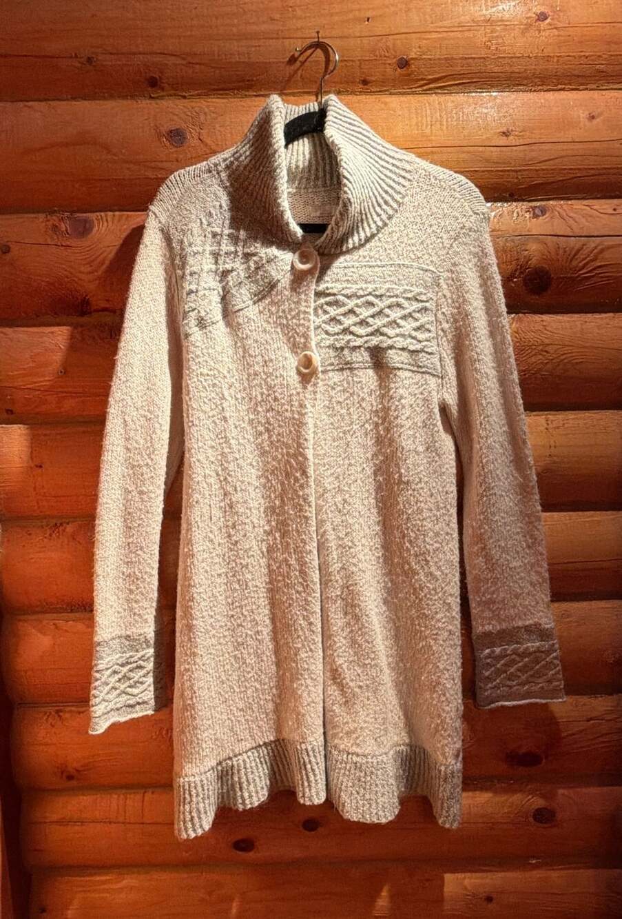 prAna Women's Angelica Duster Cable Knit Button-Up Cardigan Sweater Coat Medium